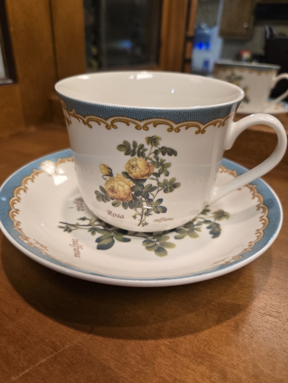 Royal Blue and Yellow Floral Porcelain Teacup & Saucer - Classic Home Dining